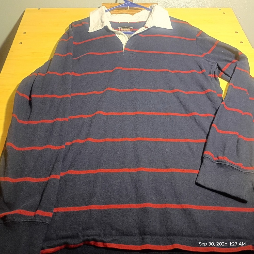 The Foundry Rugby Shirt Men LT Navy Red Striped Long Sleeve Large Tall